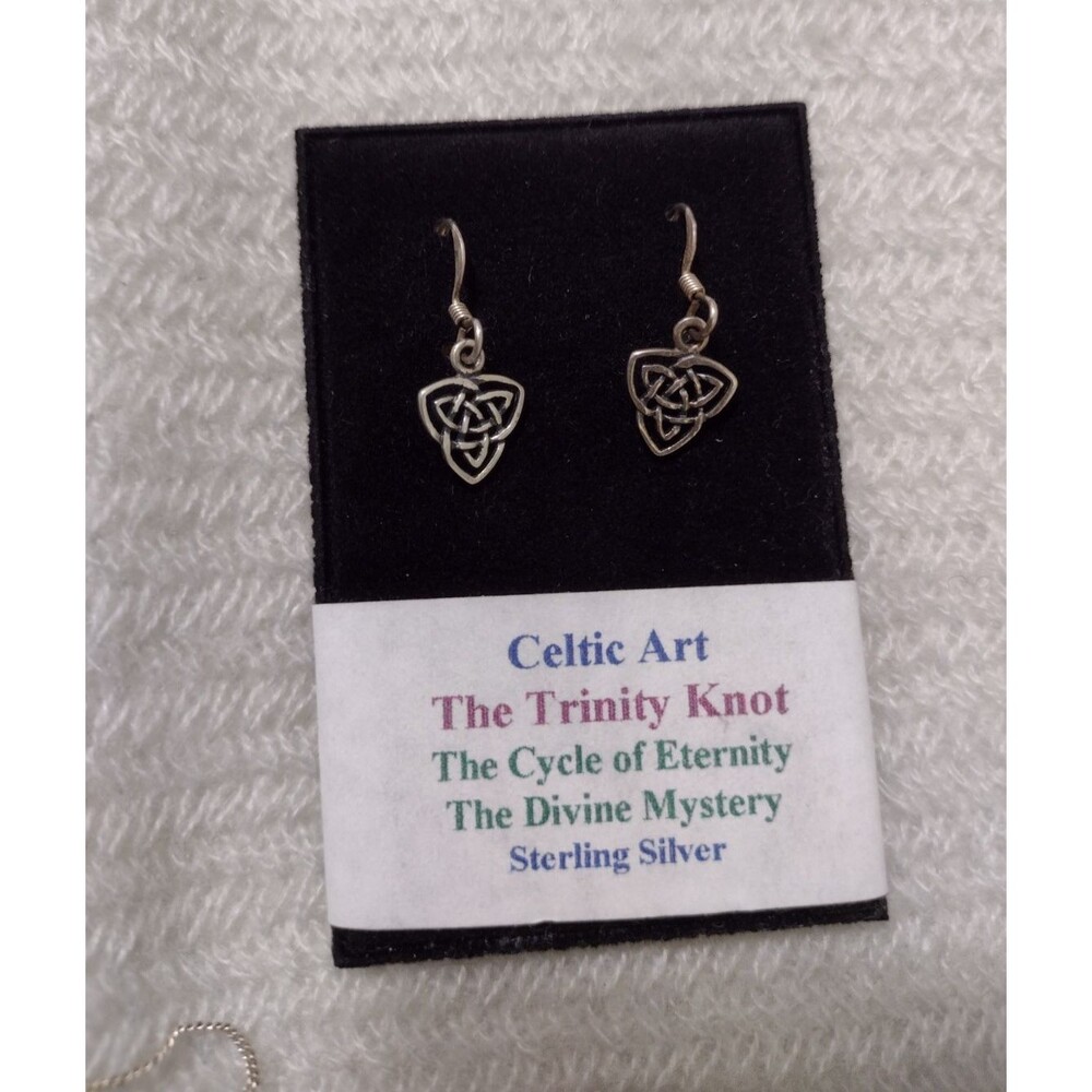 Sterling Silver Irish Trinity Knot Necklace & Earring Set- Celtic- Vintage -NOS - Picture 2 of 7
